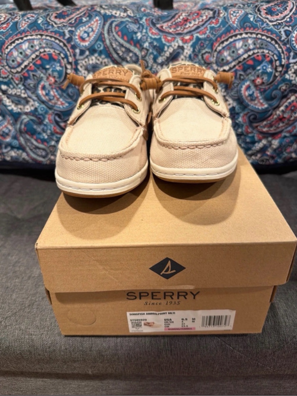 Sperry womens Beige Canvas Boat Shoes